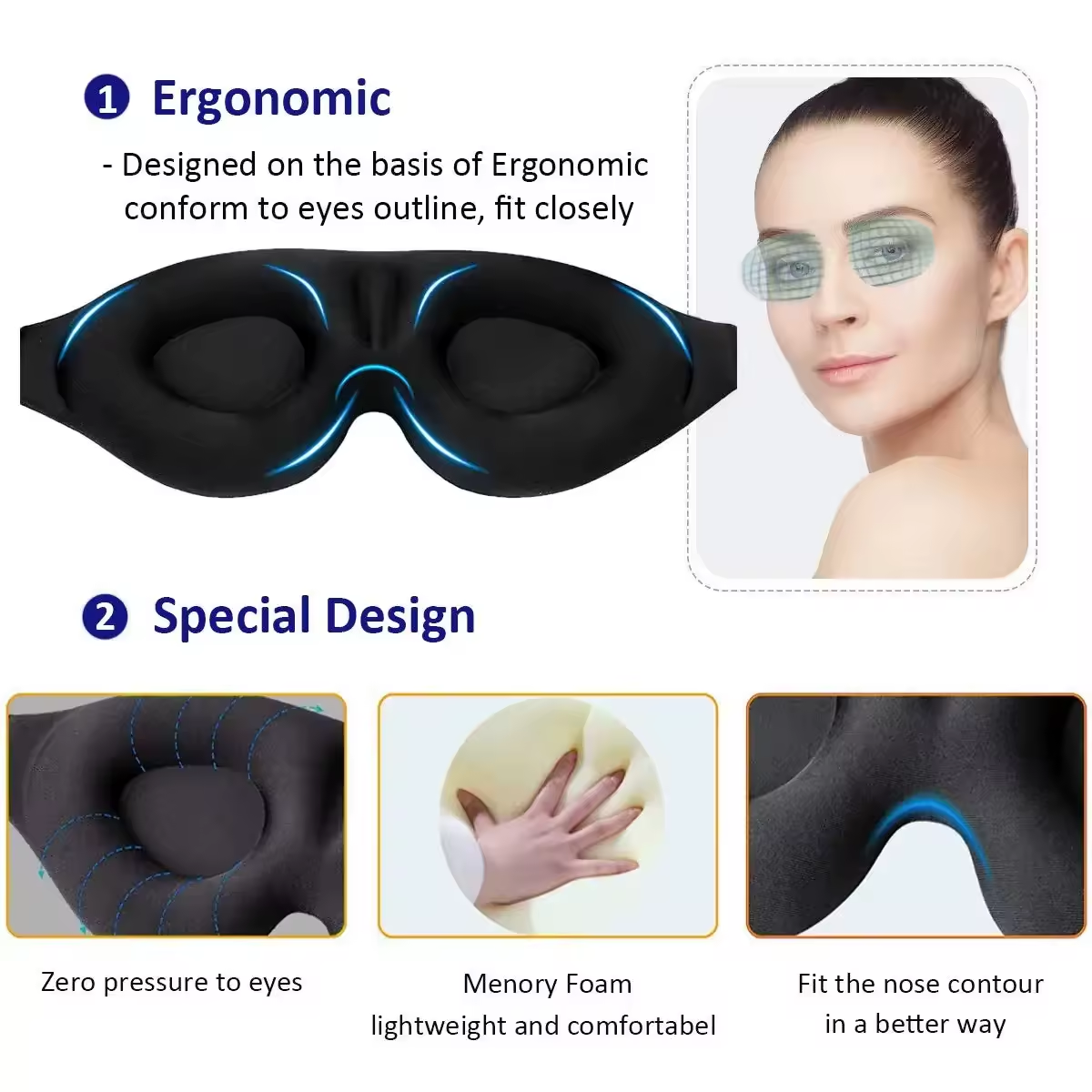 3D Contoured Sleep Mask – Light-Blocking Eye Mask for Men & Women