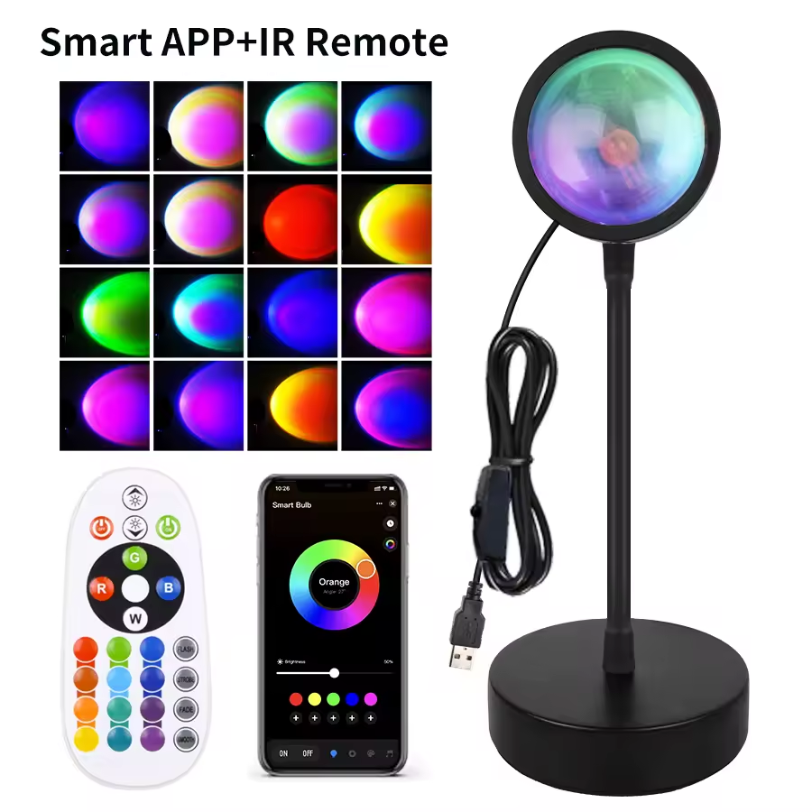 Smart Sunset Lamp – Tuya LED Night Light, USB RGB Remote Projection for Room Decoration via Smart Life APP