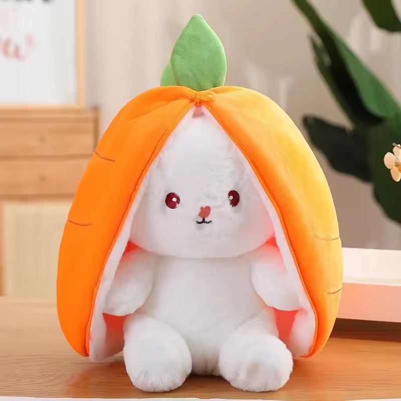 Cute Strawberry Carrot Rabbit Plush Toy – Creative Fruit-Transforming Bunny Doll for Kids