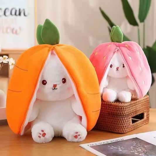 Cute Strawberry Carrot Rabbit Plush Toy – Creative Fruit-Transforming Bunny Doll for Kids