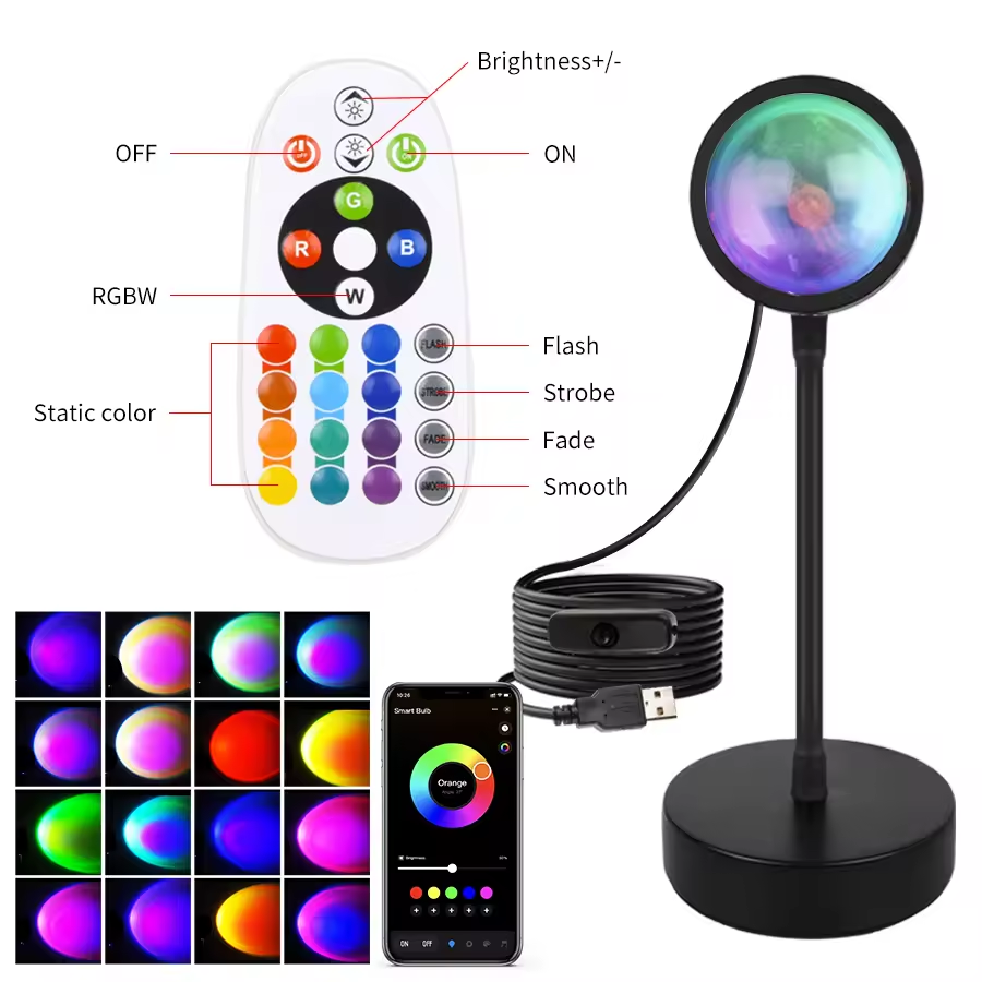 Smart Sunset Lamp – Tuya LED Night Light, USB RGB Remote Projection for Room Decoration via Smart Life APP
