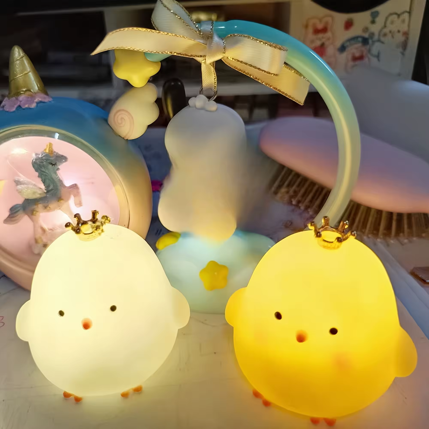 Crown Chick Night Light – Cute Cartoon Animal Bedside Lamp Gift for Kids
